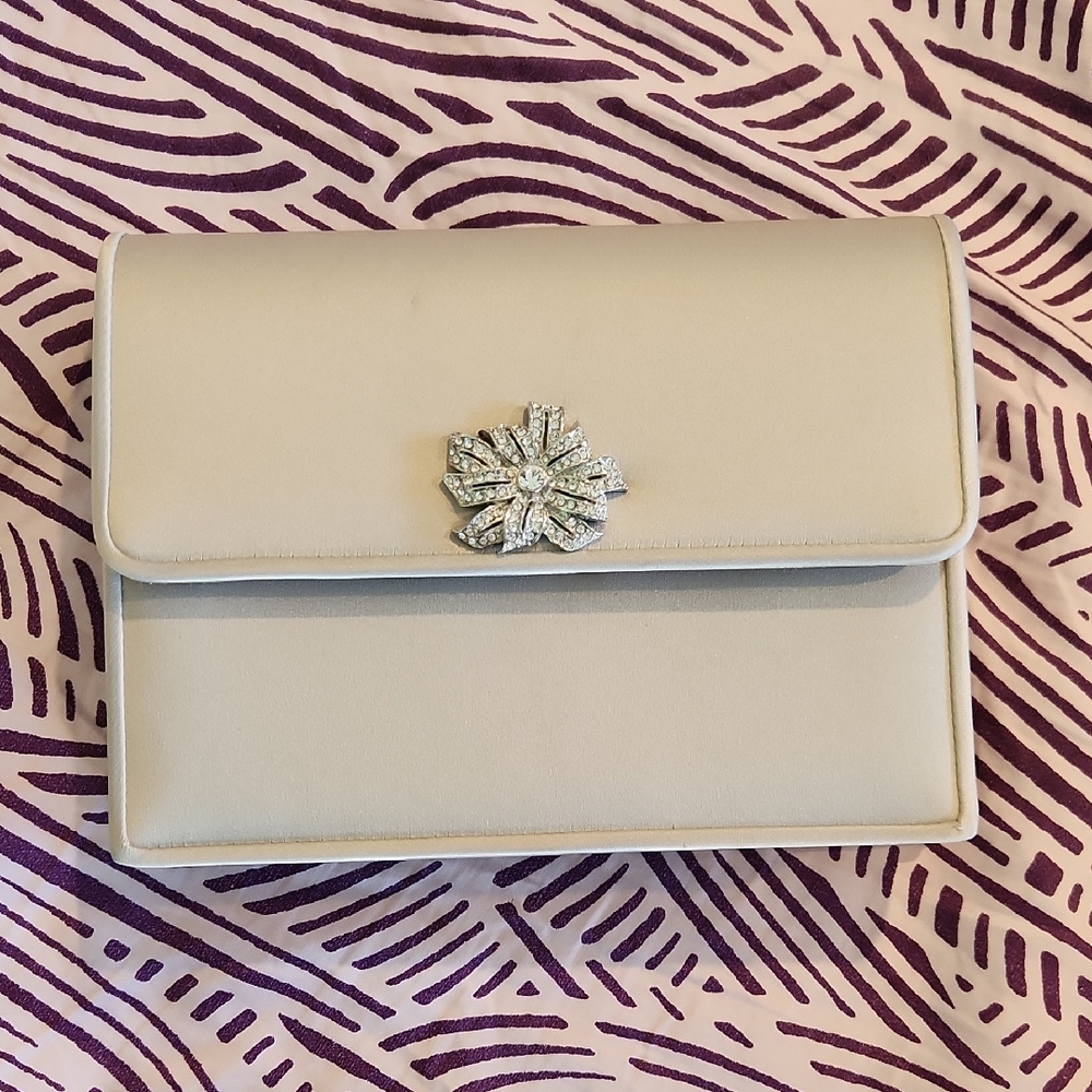 Chic Cream Clutch with Silver Floral Accent